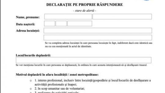 Declarația pe proprie răspundere în starea de alertă. Vezi declarația