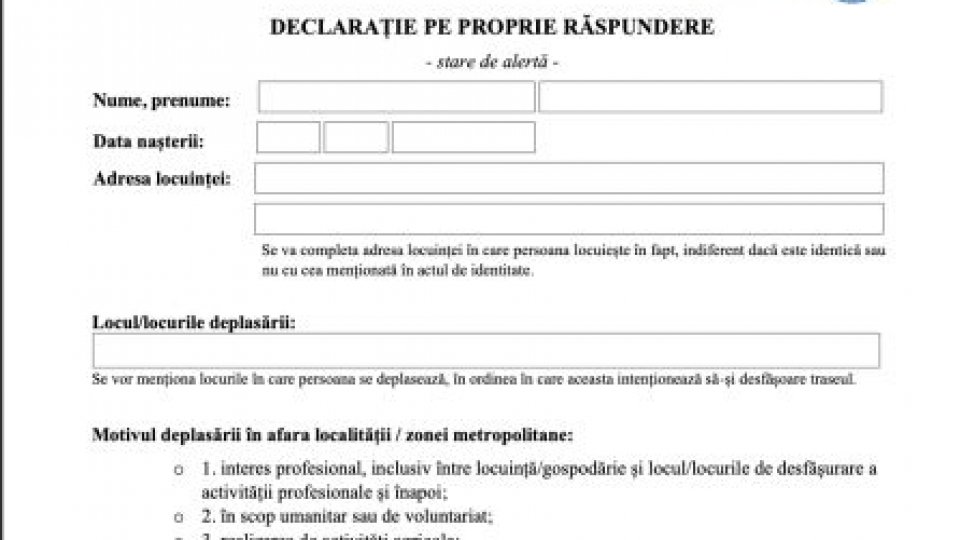 Declarația pe proprie răspundere în starea de alertă. Vezi declarația